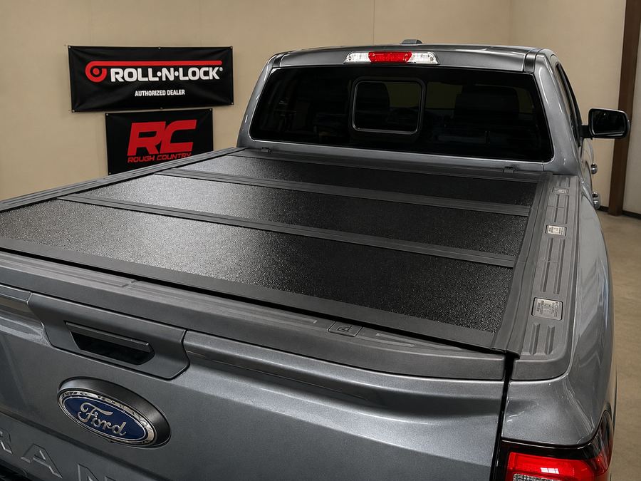 Hard folding tonneau cover on a pickup