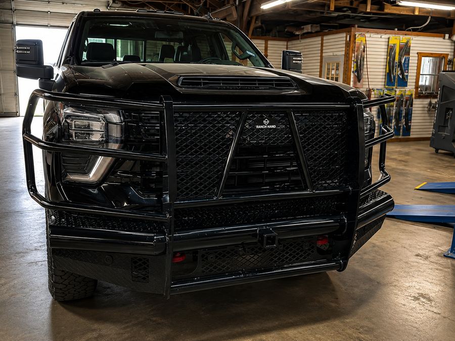 Black grille guard fitted to a truck