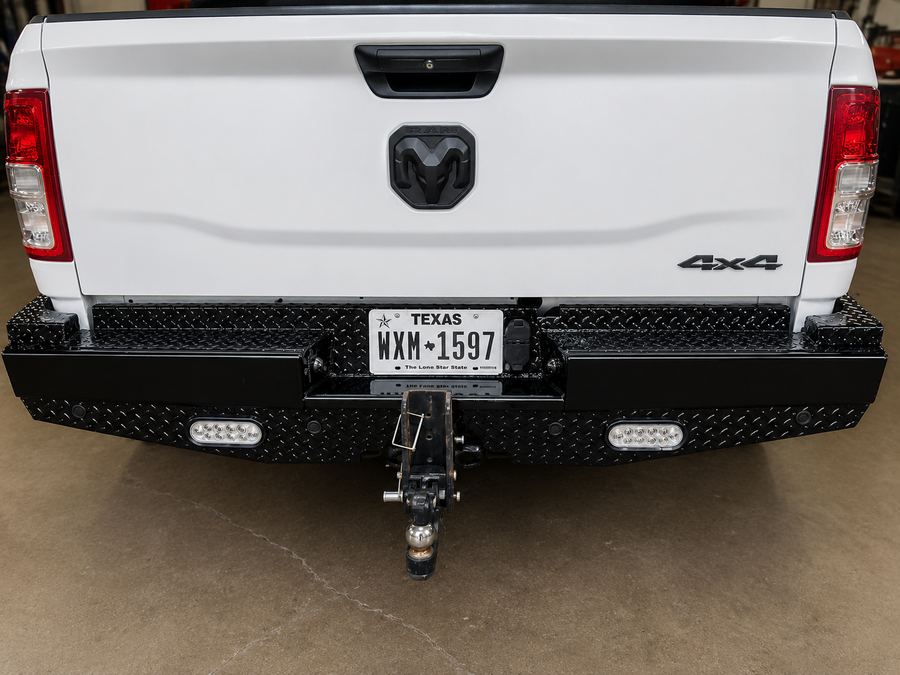 Rear replacement bumper with receiver hitch